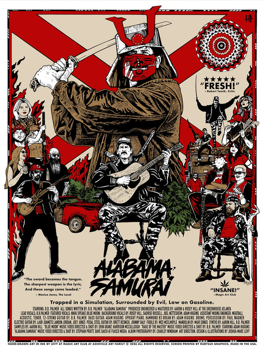 Hand Drawn “Alabama Samurai” Movie Poster 18x24 Matted Paper Print